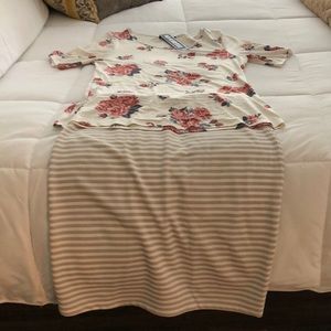 NWOT. Tan and white striped skirt